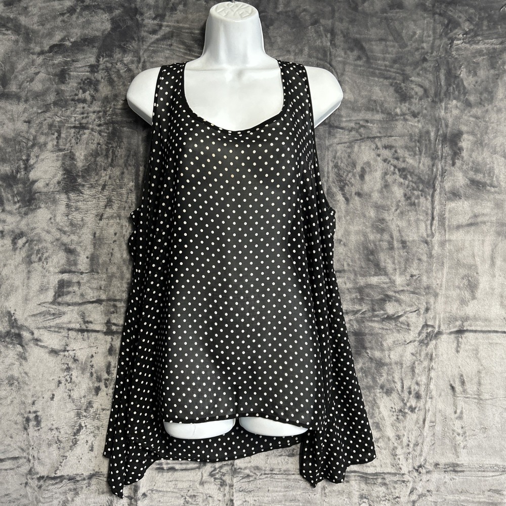 Torrid  1 (1X) Women's  Sheer Top Black Polka Dot Asymmetrical Hem Sleeveless